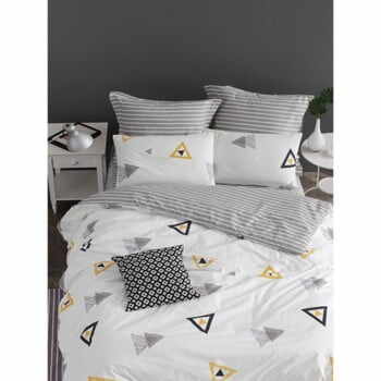 Lenjerie de pat cu cearșaf din bumbac ranforce, pentru pat dublu Mijolnir Erois White, 200 x 220 cm