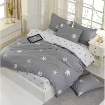 Lenjerie de pat cu cearșaf din bumbac ranforce, pentru pat dublu Mijolnir Janes Grey, 200 x 220 cm