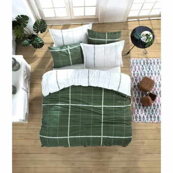 Lenjerie de pat cu cearșaf din bumbac ranforce, pentru pat dublu Mijolnir Maya Green, 200 x 220 cm