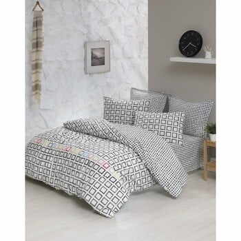 Lenjerie de pat cu cearșaf din bumbac ranforce, pentru pat dublu Mijolnir Sonic White, 200 x 220 cm