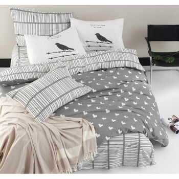 Lenjerie de pat din bumbac ranforce pentru pat de 1 persoană Mijolnir Vektor Grey, 140 x 200 cm
