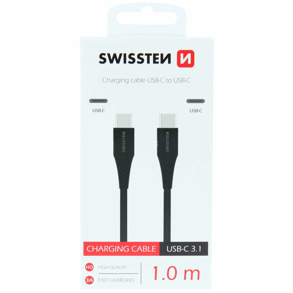 Cablu de date SWISSTEN TPU USB-C / USB-C, 1 m - black