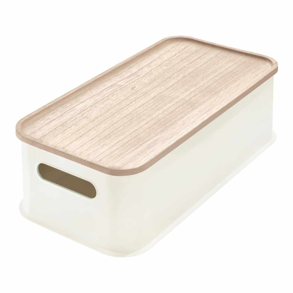 Cutie depozitare cu capac din lemn paulownia iDesign Eco Handled, 21,3 x 43 cm, alb