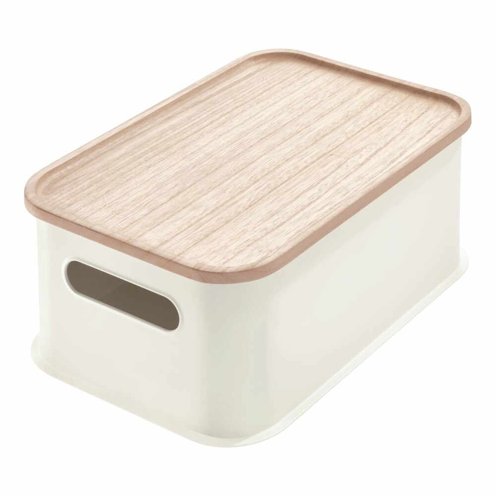Cutie depozitare cu capac din lemn paulownia iDesign Eco Handled, 21,3 x 30,2 cm, alb
