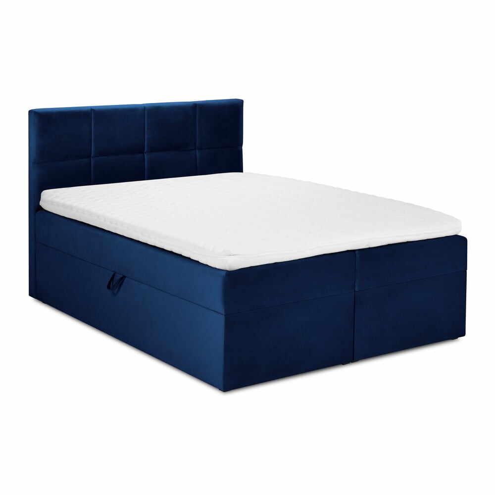 Pat boxspring 200x200 cm albastru cu spațiu de depozitare Mimicry – Mazzini Beds