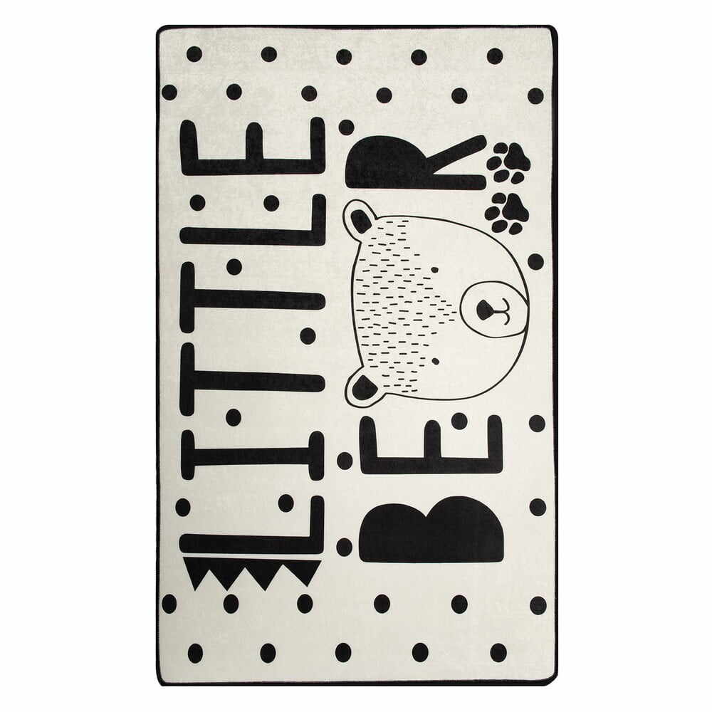 Covor antiderapant pentru copii Conceptum Hypnose Little Bear, 100 x 160 cm, alb - negru
