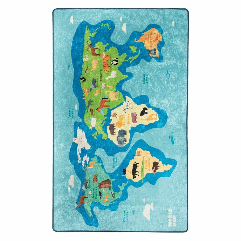 Covor antiderapant pentru copii Conceptum Hypnose Map, 140 x 190 cm, albastru