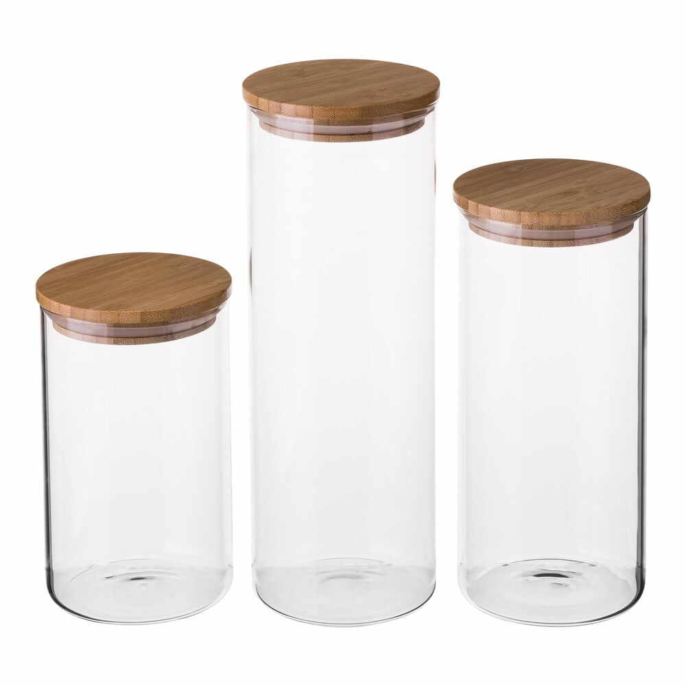 Set 3 recipiente din sticlă cu capac din bambus Casa Selección
