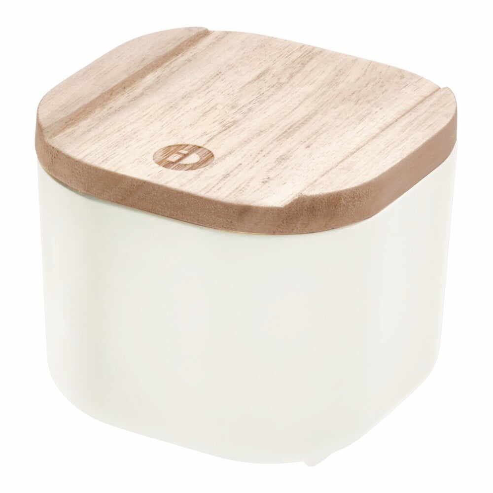 Cutie depozitare cu capac din lemn paulownia iDesign Eco, 9 x 9 cm, alb
