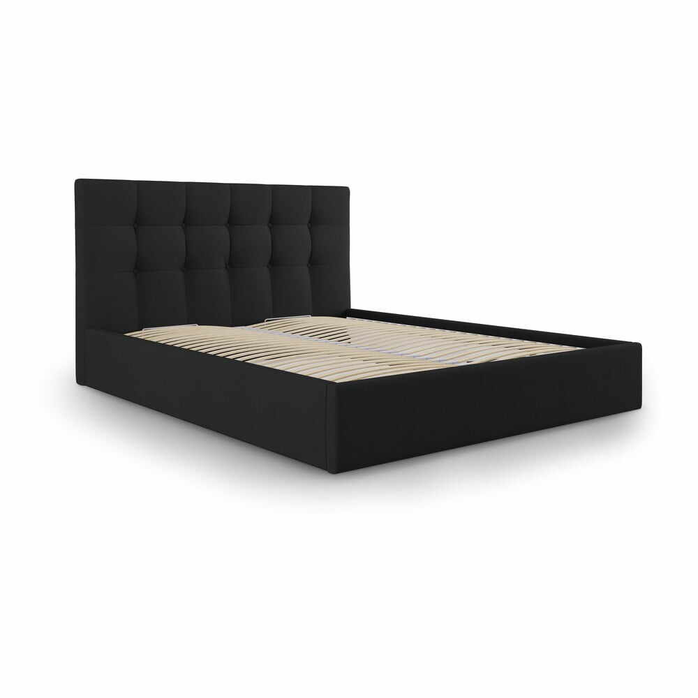 Pat matrimonial 180x200 cm negru tapițat cu spațiu de depozitare cu somieră Nerin – Mazzini Beds