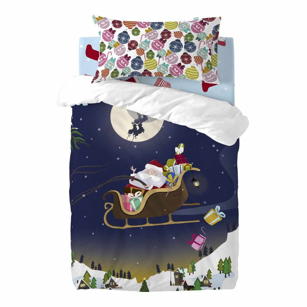 Lenjerie de pat din bumbac pentru pilotă și pernă copii Mr. Fox Merry Christmas, 115 x 145 cm