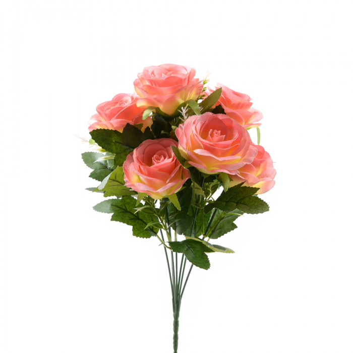 Buchet 7 trandafiri artificiali, roz, 37 cm