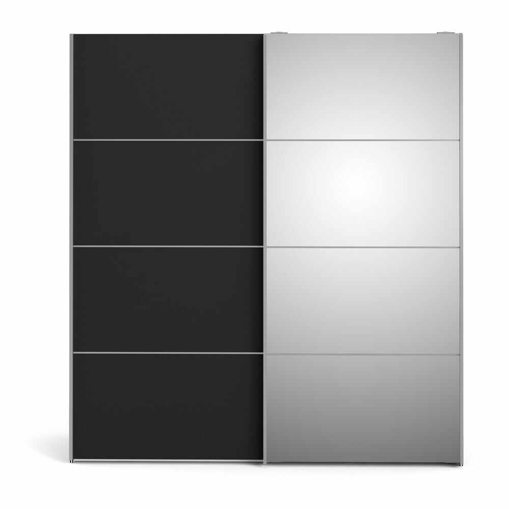 Șifonier cu oglindă și uși glisante Tvilum Verona, 182x202 cm, negru